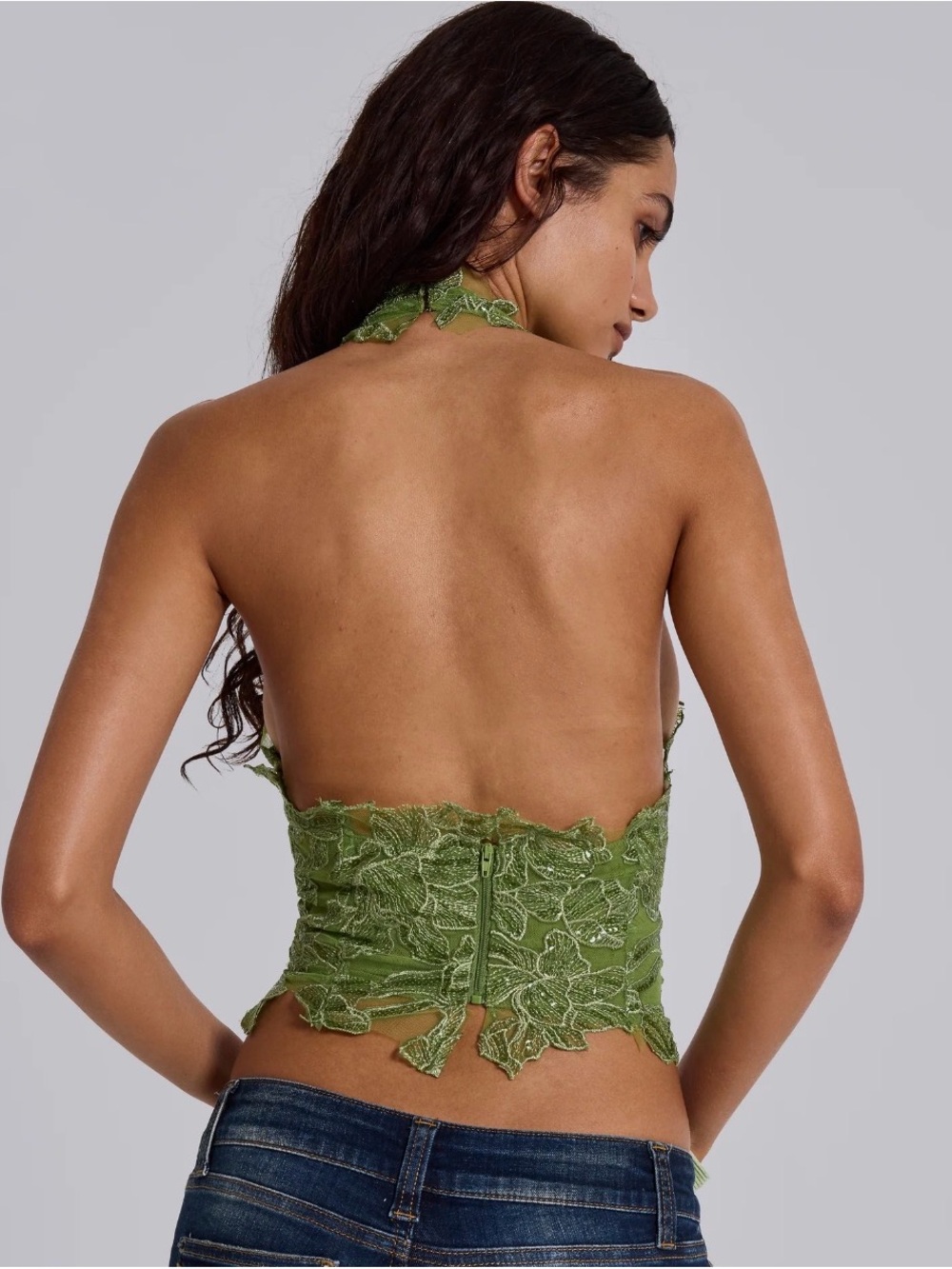 Jaded London Roswen Lace Corset Top In Green - Picture 3 of 3